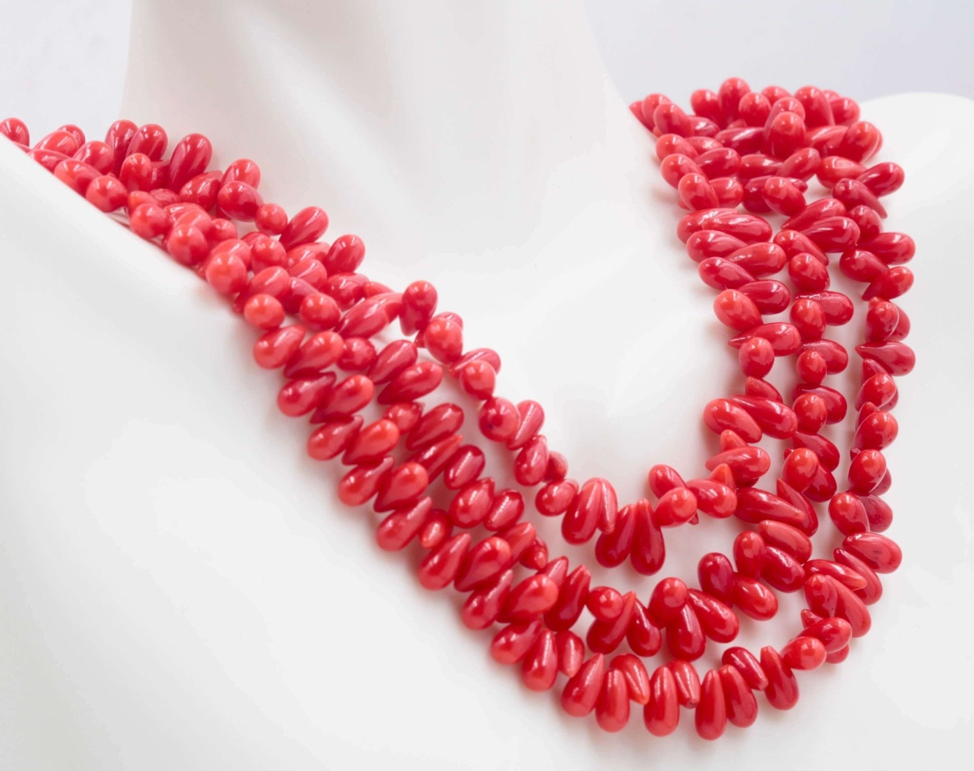 Red Coral Drops Beads Strands - Taj Mahal Gems