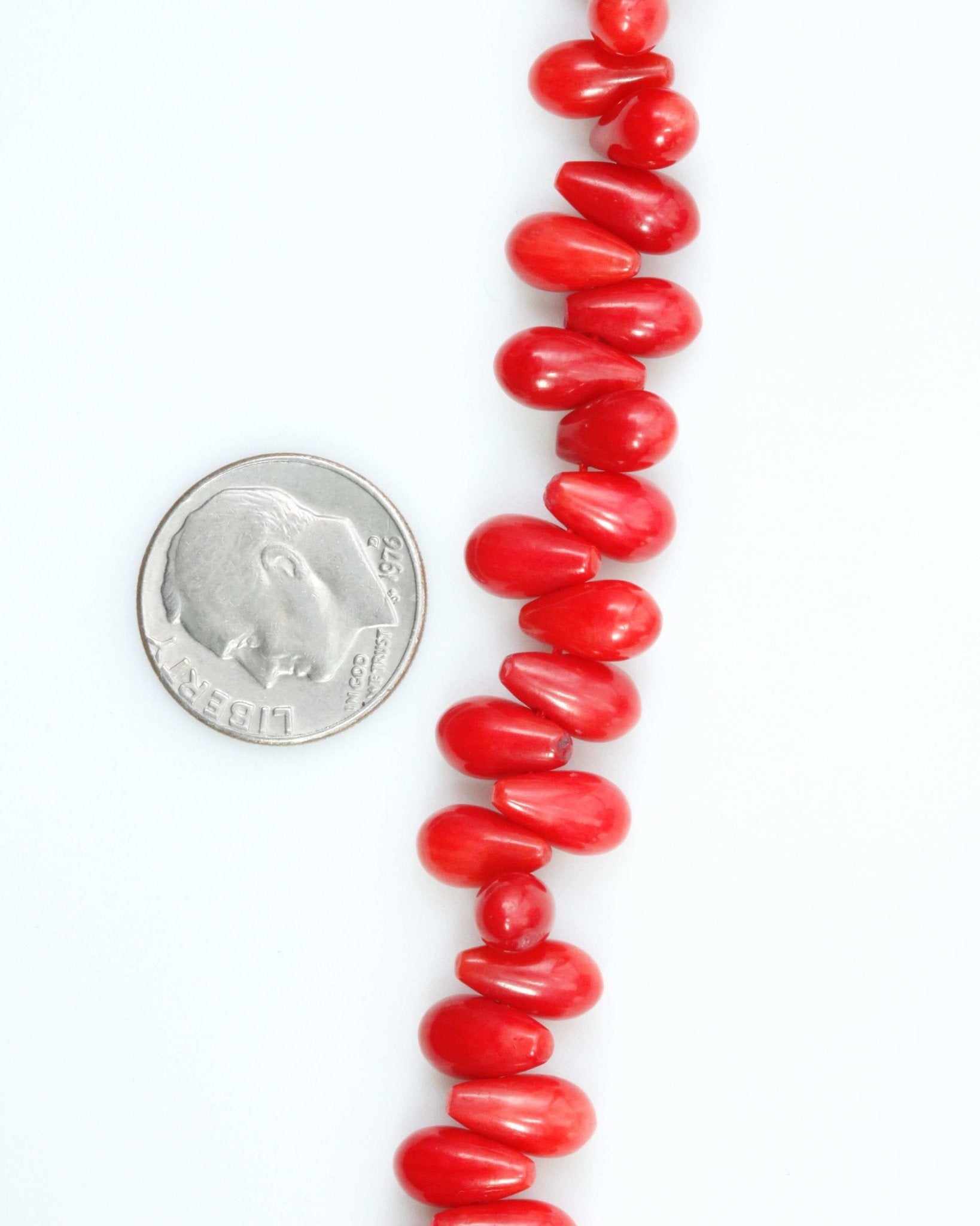 Red Coral Drops Beads Strands - Taj Mahal Gems