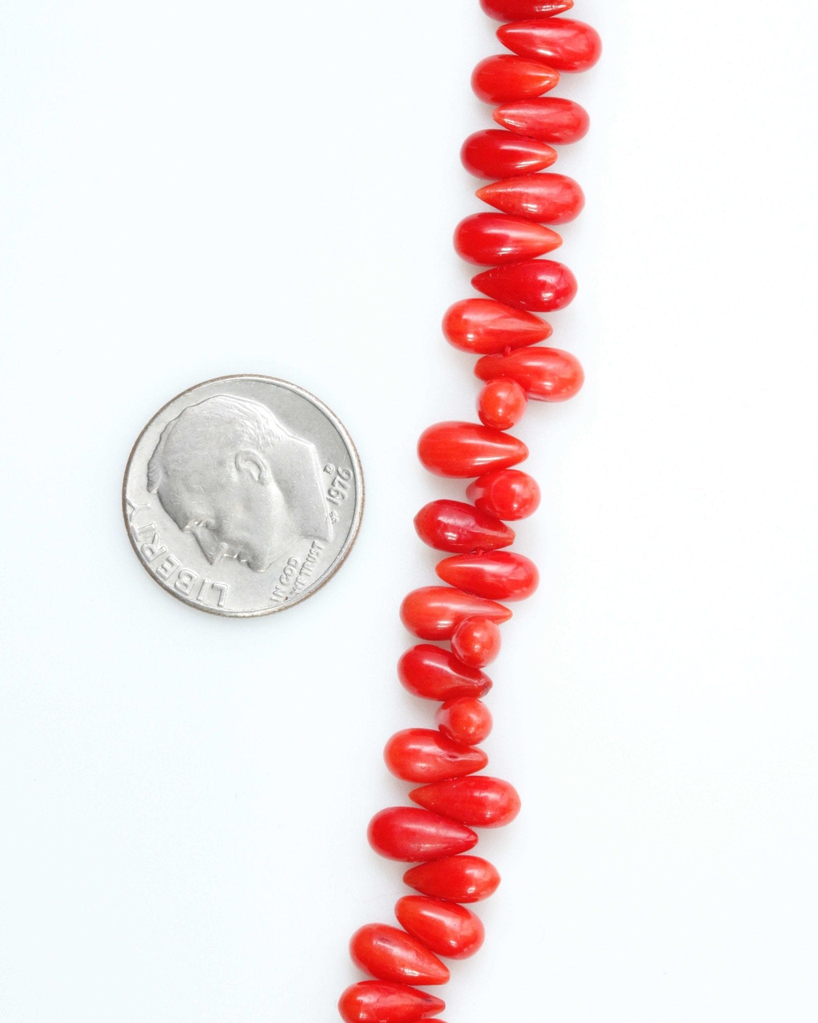 Red Coral Drops Beads Strands - Taj Mahal Gems