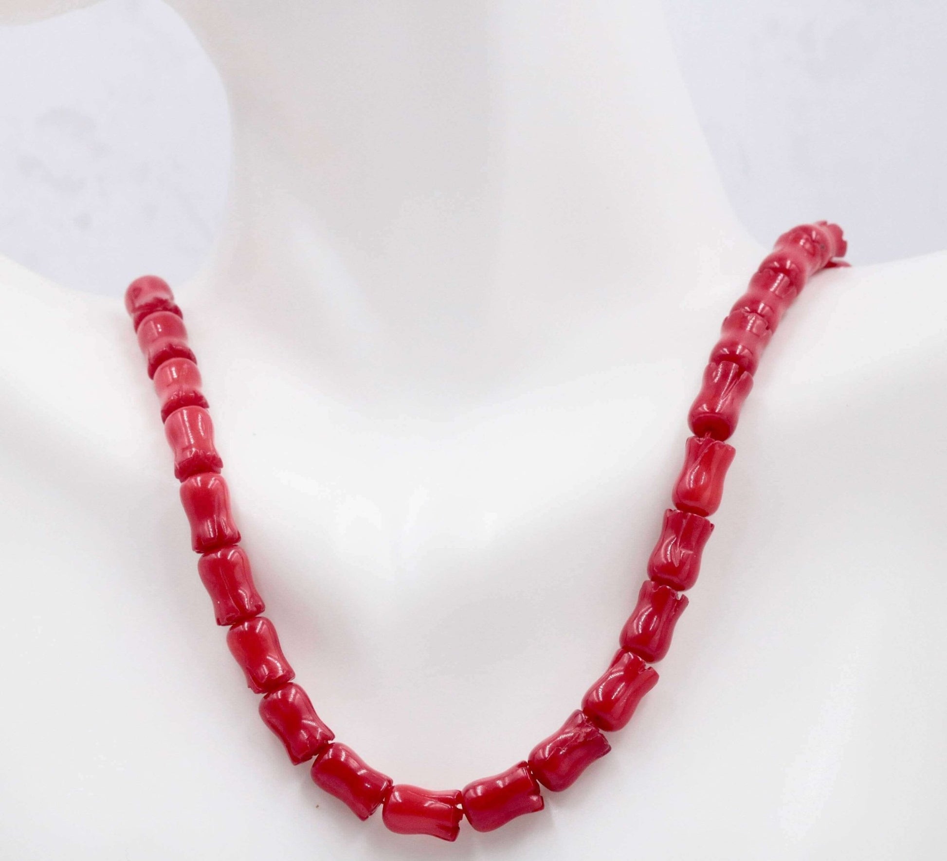 Red Coral Tulip Beads Strand - Taj Mahal Gems