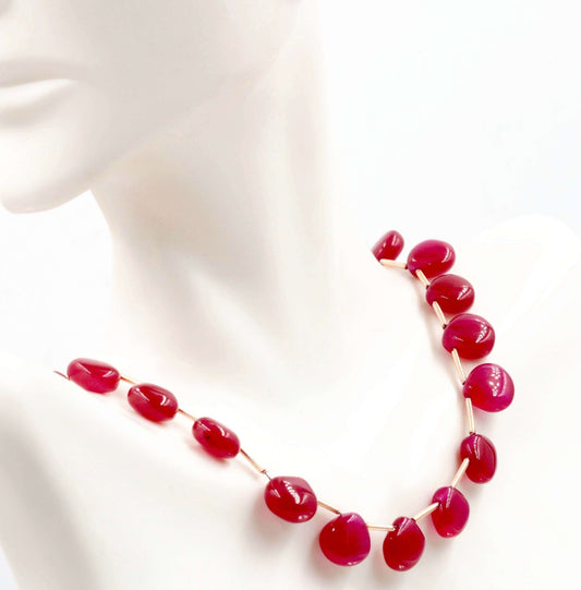 Red Quartz Heart Beads Strand - Taj Mahal Gems