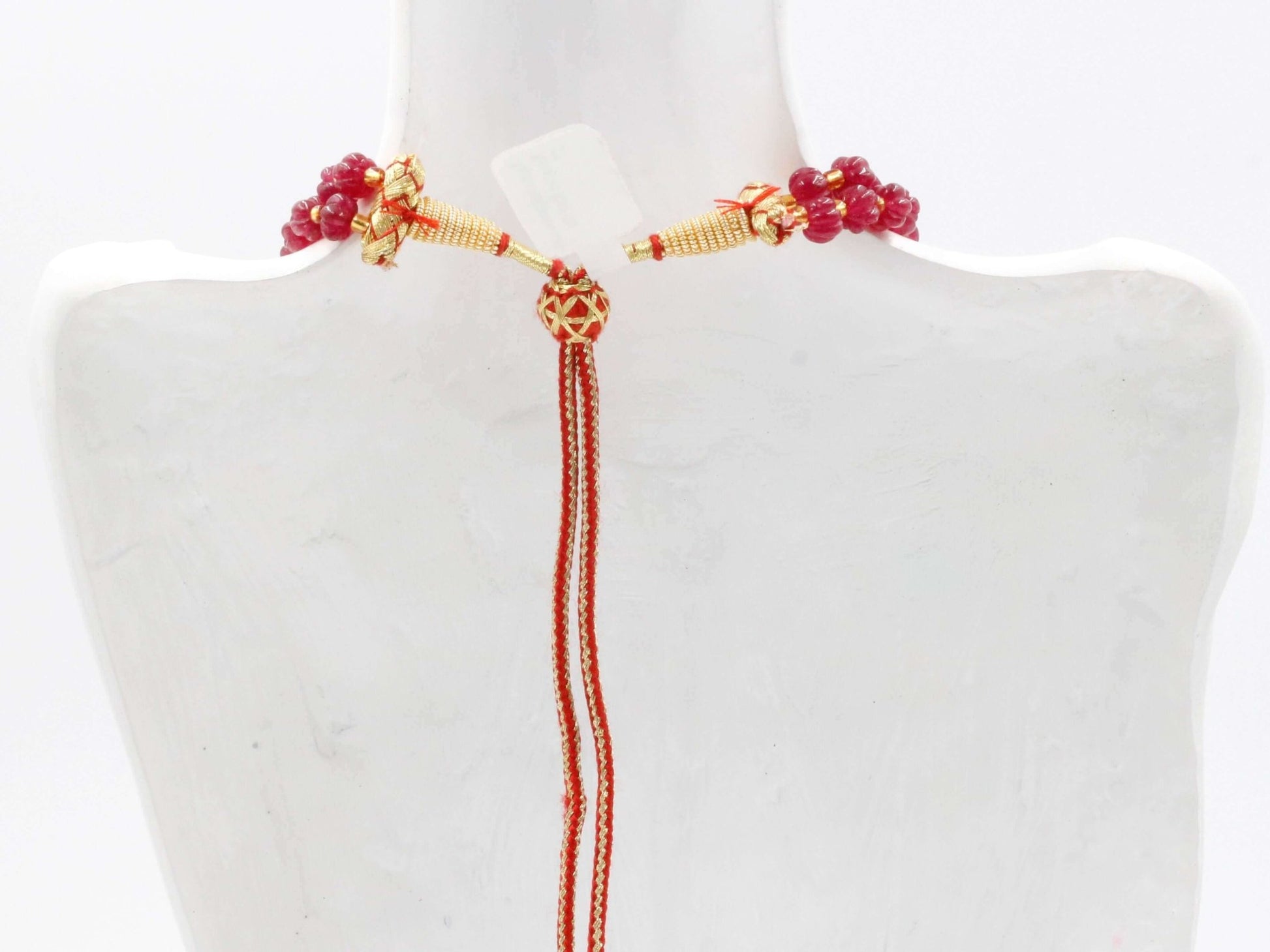 Red Quartz Pumpkin Beads Necklace - Taj Mahal Gems