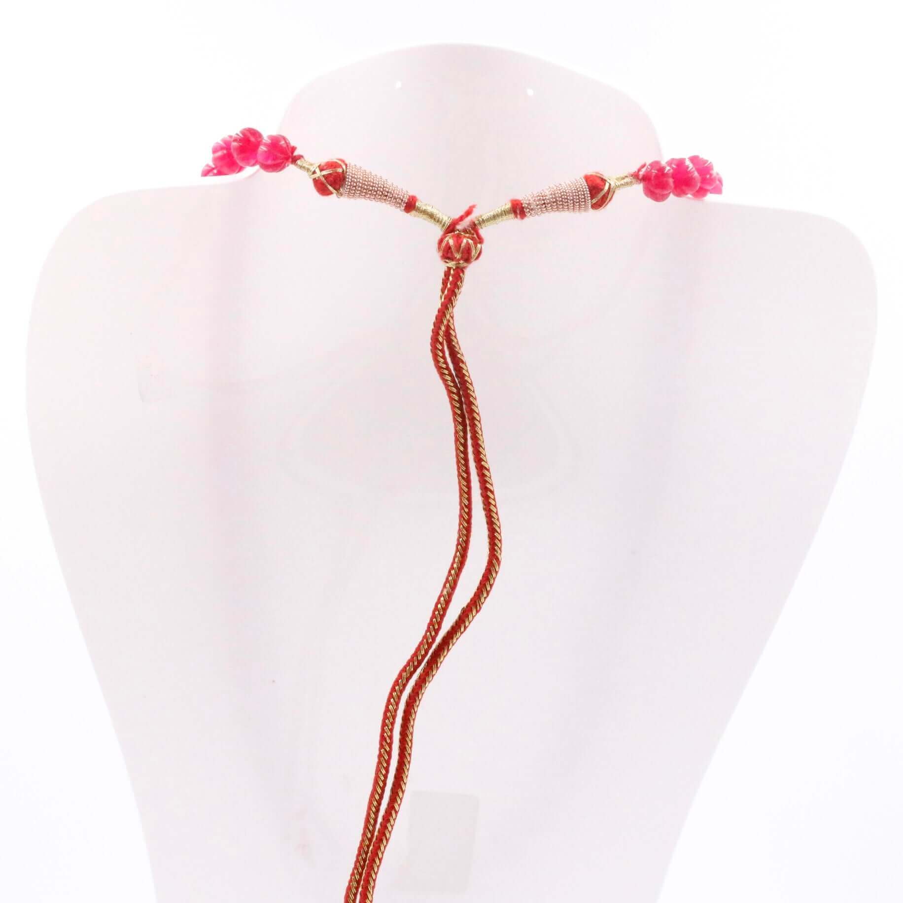 Red Quartz Pumpkin Beads Necklace - Taj Mahal Gems
