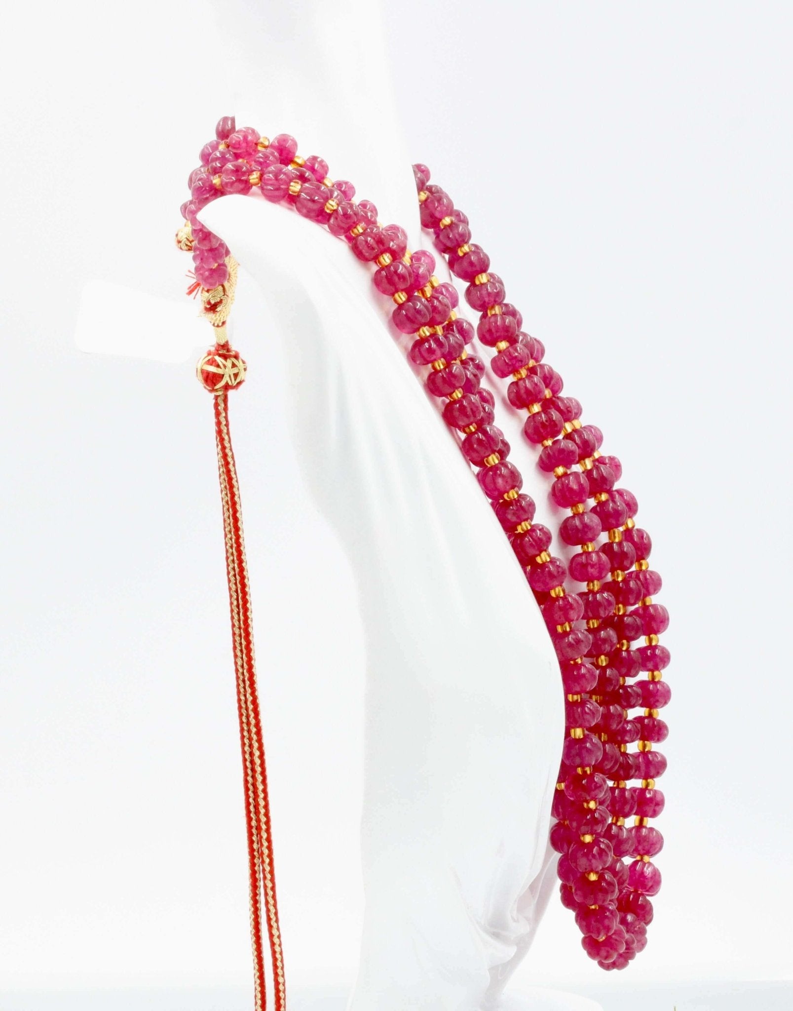Red Quartz Pumpkin Beads Necklace - Taj Mahal Gems