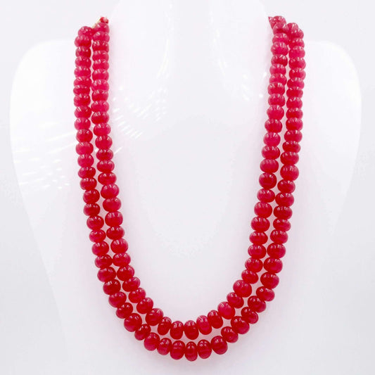 Red Quartz necklace featuring beautiful round beads, showcasing vibrant red color for protection and energy cleansing.
