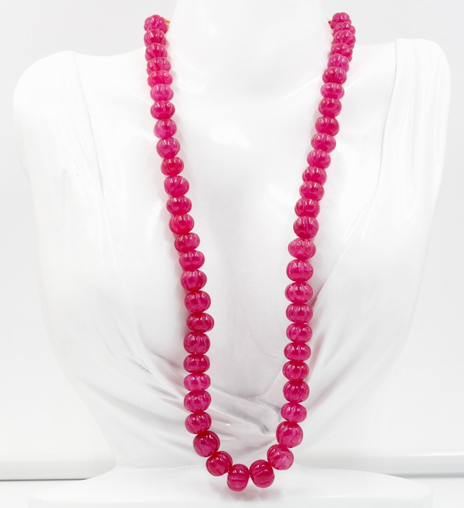 Red Quartz Pumpkin Beads Necklace - Taj Mahal Gems