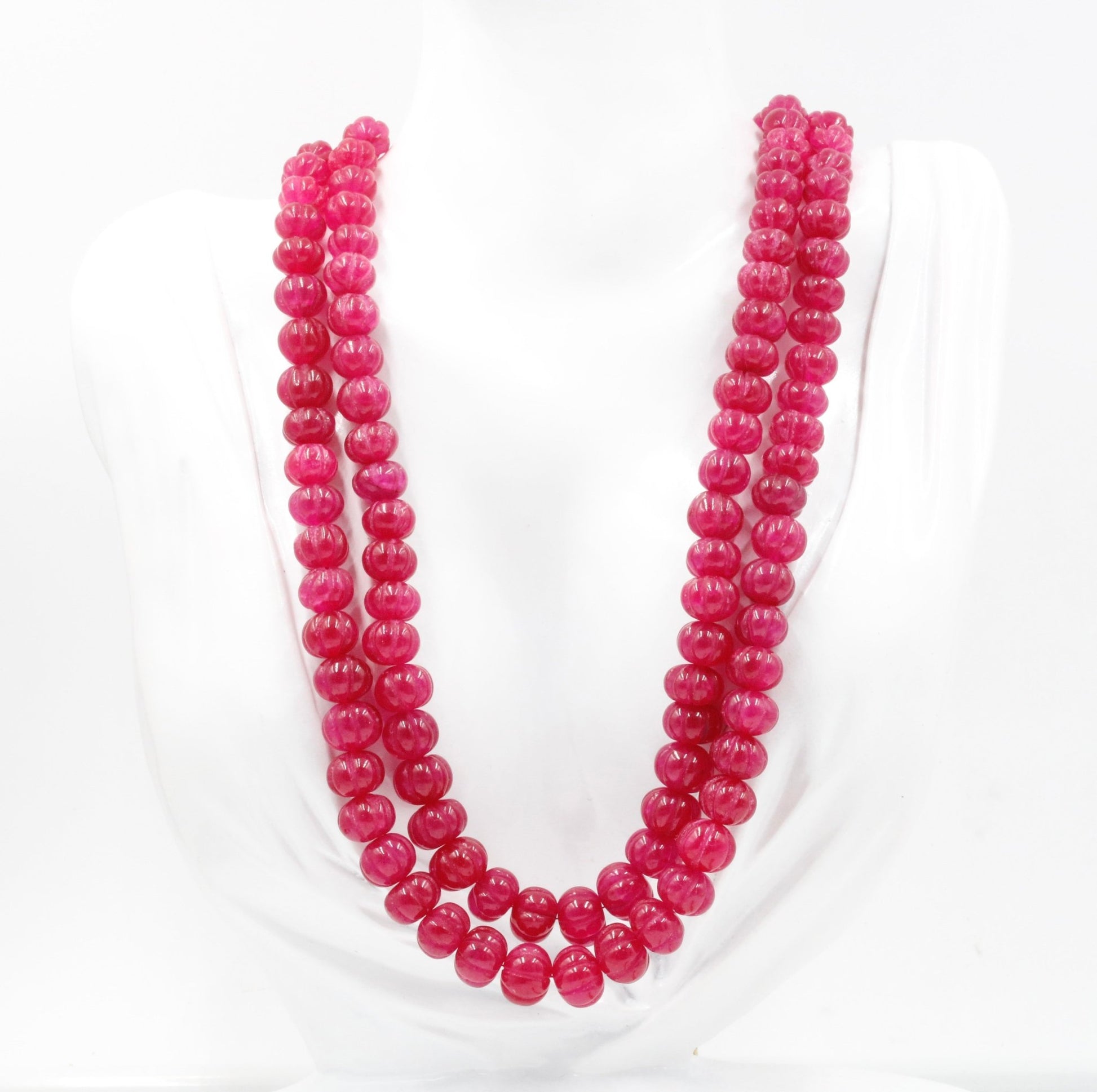 Red Quartz Pumpkin Beads Necklace - Taj Mahal Gems