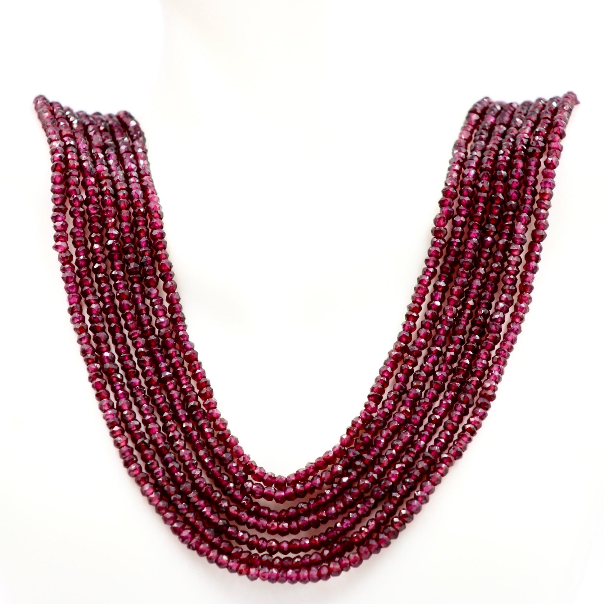 Rhodolite Garnet Multi - Strand Beaded Necklace - Taj Mahal Gems