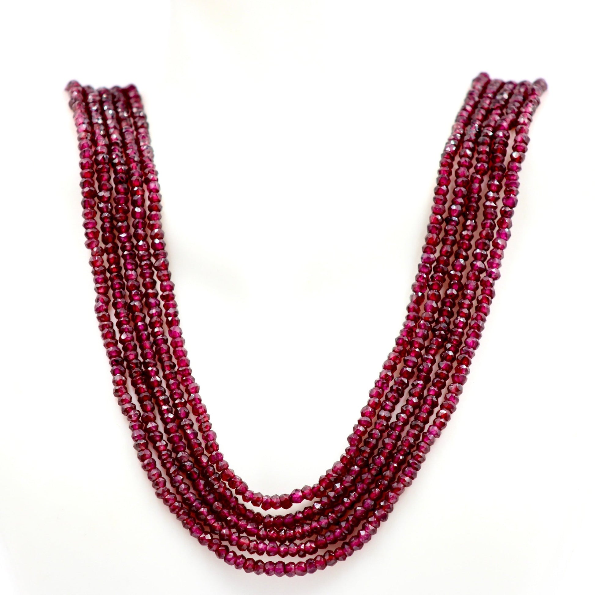 Rhodolite Garnet Multi - Strand Beaded Necklace - Taj Mahal Gems
