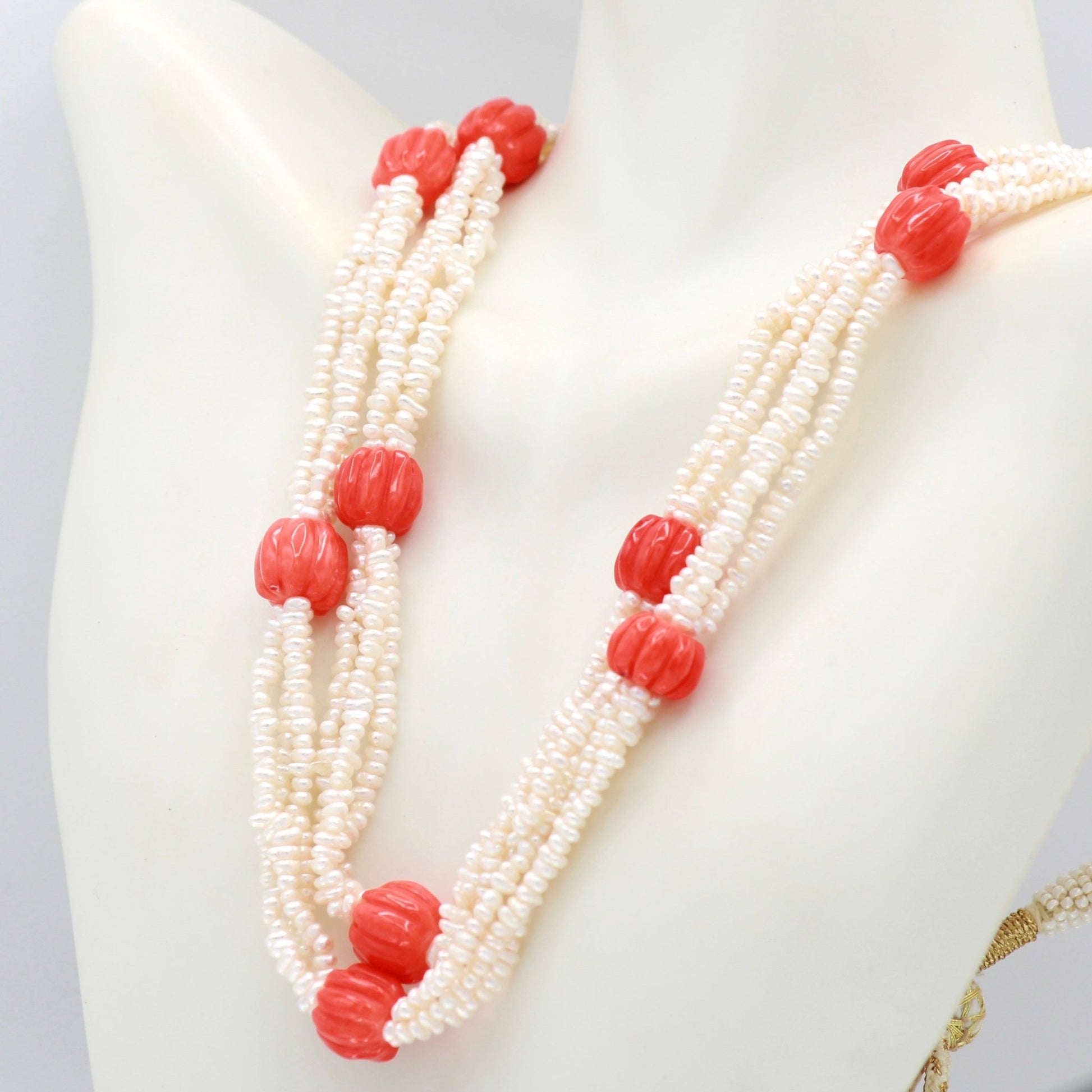 Rice Pearl & Coral Beaded Necklace - Taj Mahal Gems