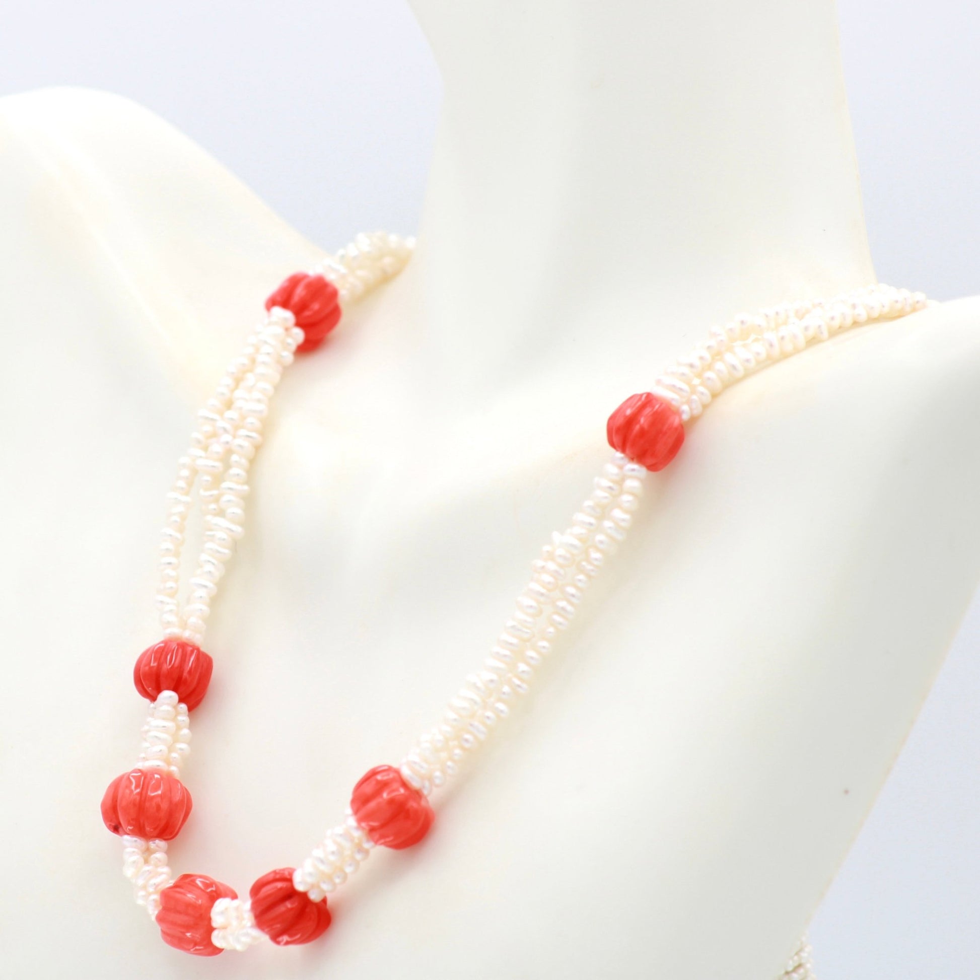 Rice Pearl & Coral Beaded Necklace - Taj Mahal Gems