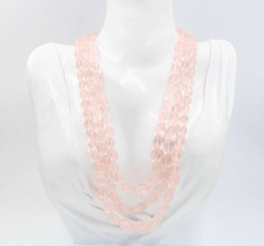 Rose Quartz Beaded Necklace - Taj Mahal Gems