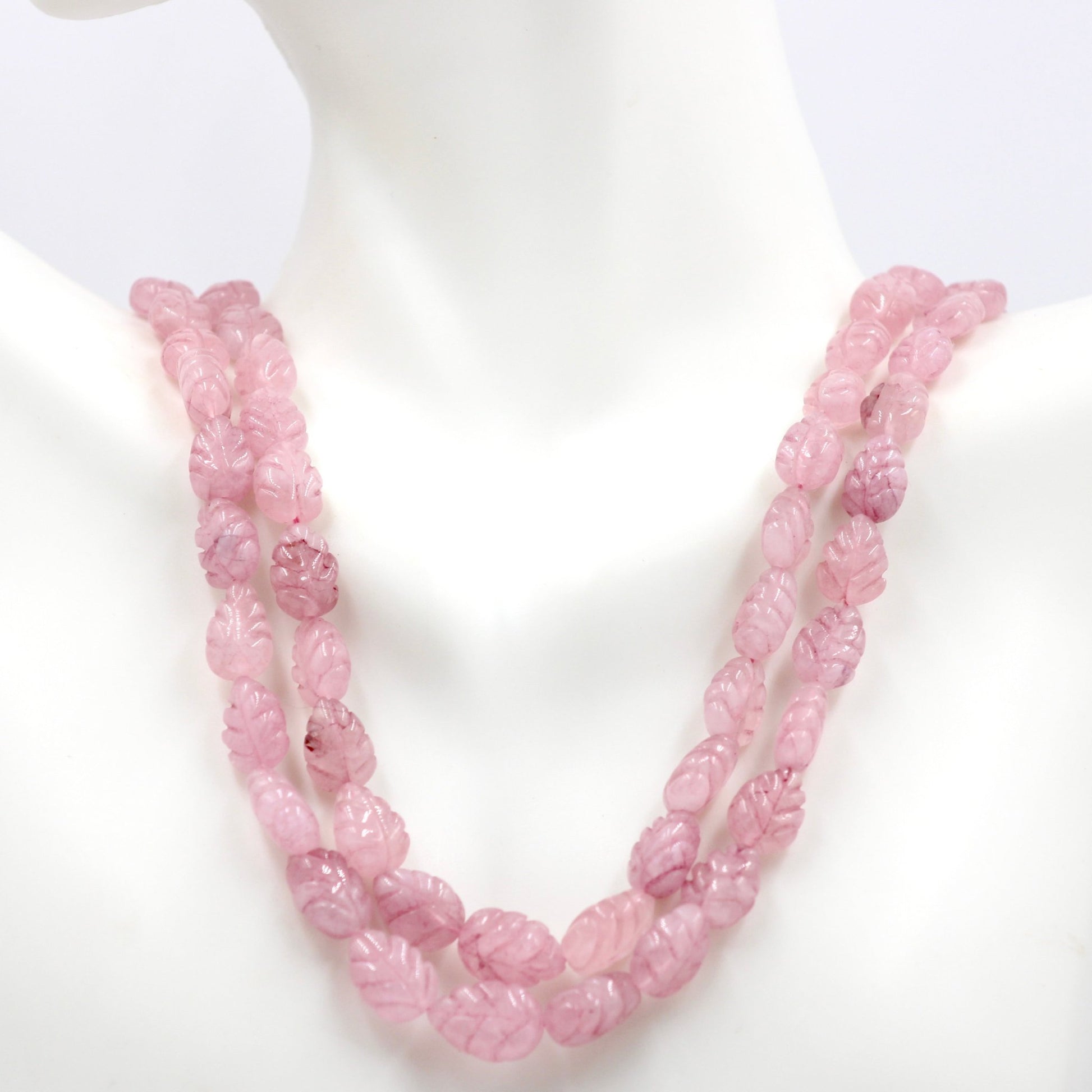 Rose Quartz Leaves Beaded Necklace - Taj Mahal Gems