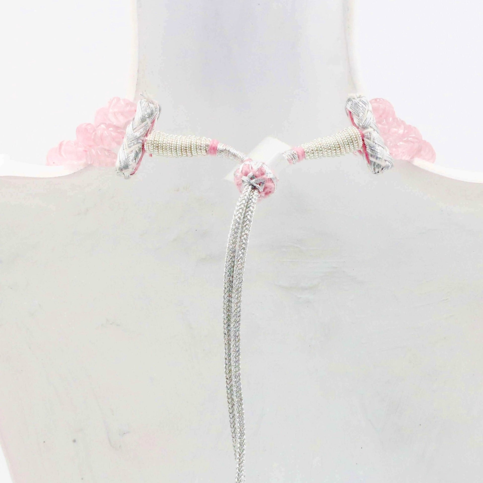 Rose Quartz Leaves Necklace - Taj Mahal Gems