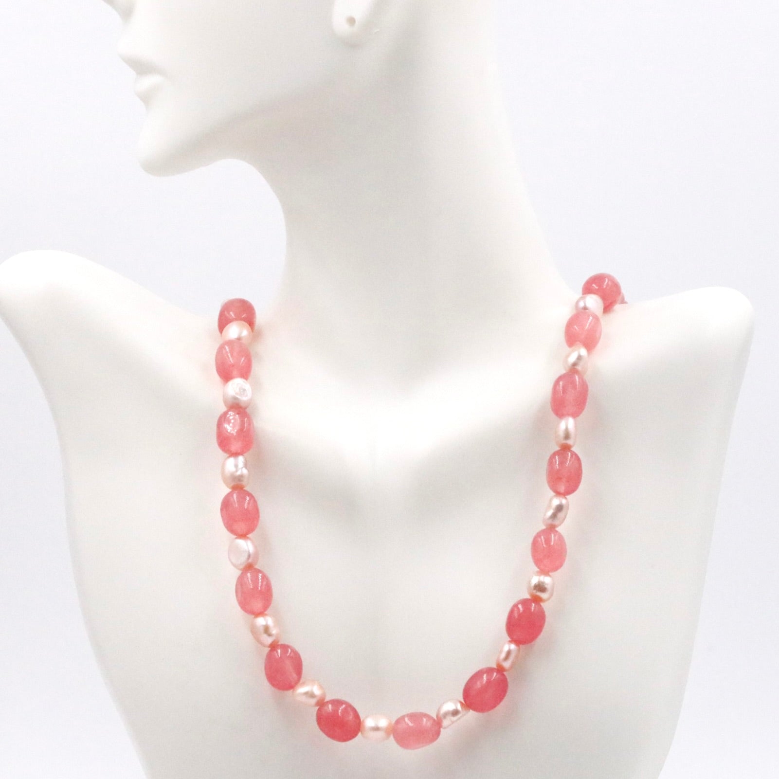 Rose Quartz with Cultured Freshwater Pearl Necklace - Taj Mahal Gems