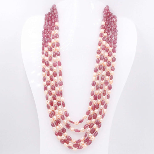 Ruby and Pearl Necklace - Taj Mahal Gems