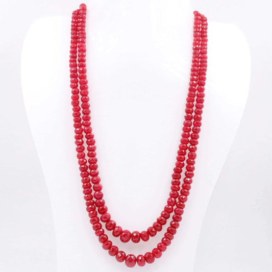 Natural Red Ruby Beads Necklace displayed on a bust, showcasing the vibrant red color and elegant design.
