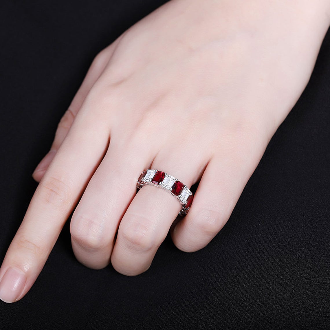 Ruby Eternity Ring with CZ Charms - Taj Mahal Gems