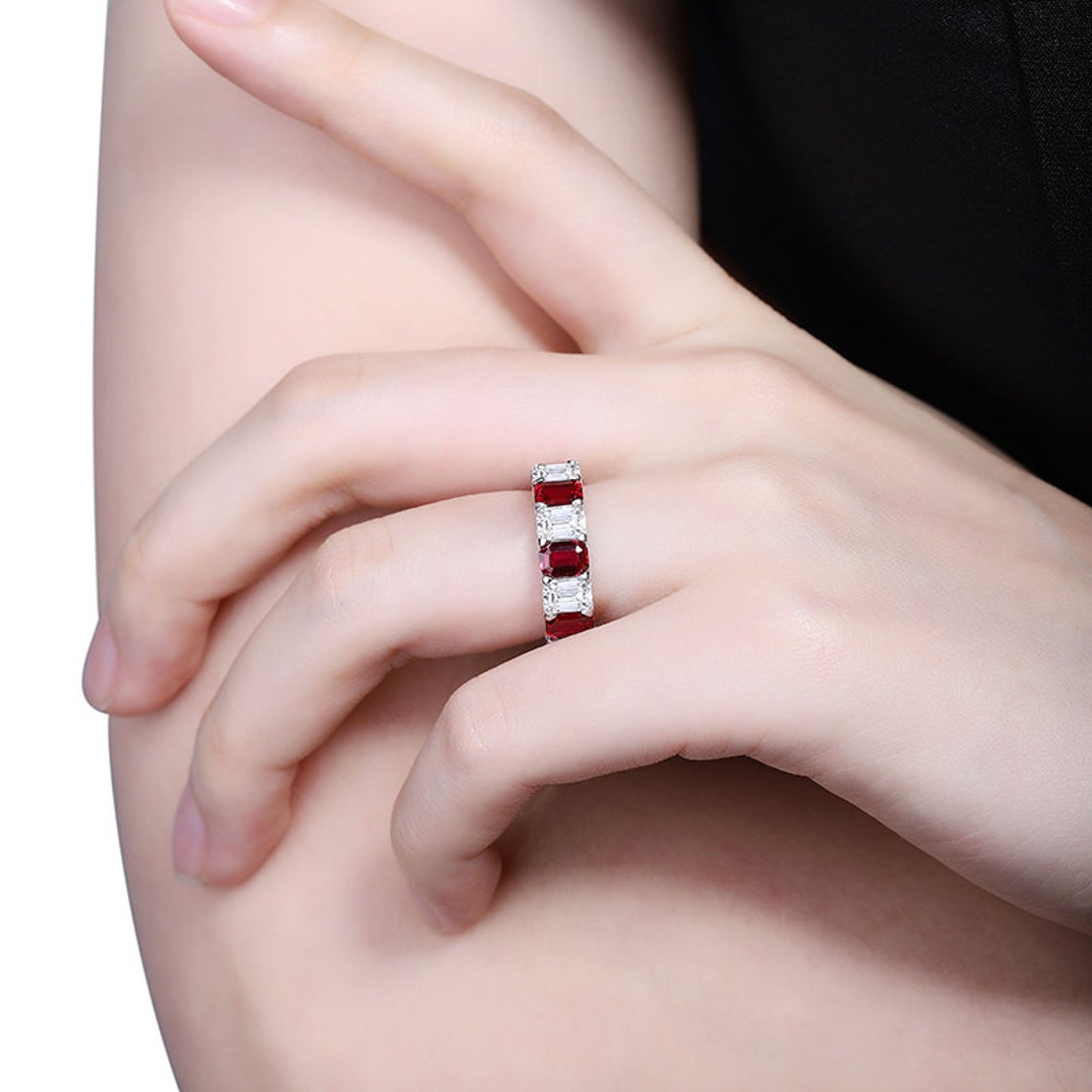 Ruby Eternity Ring with CZ Charms - Taj Mahal Gems