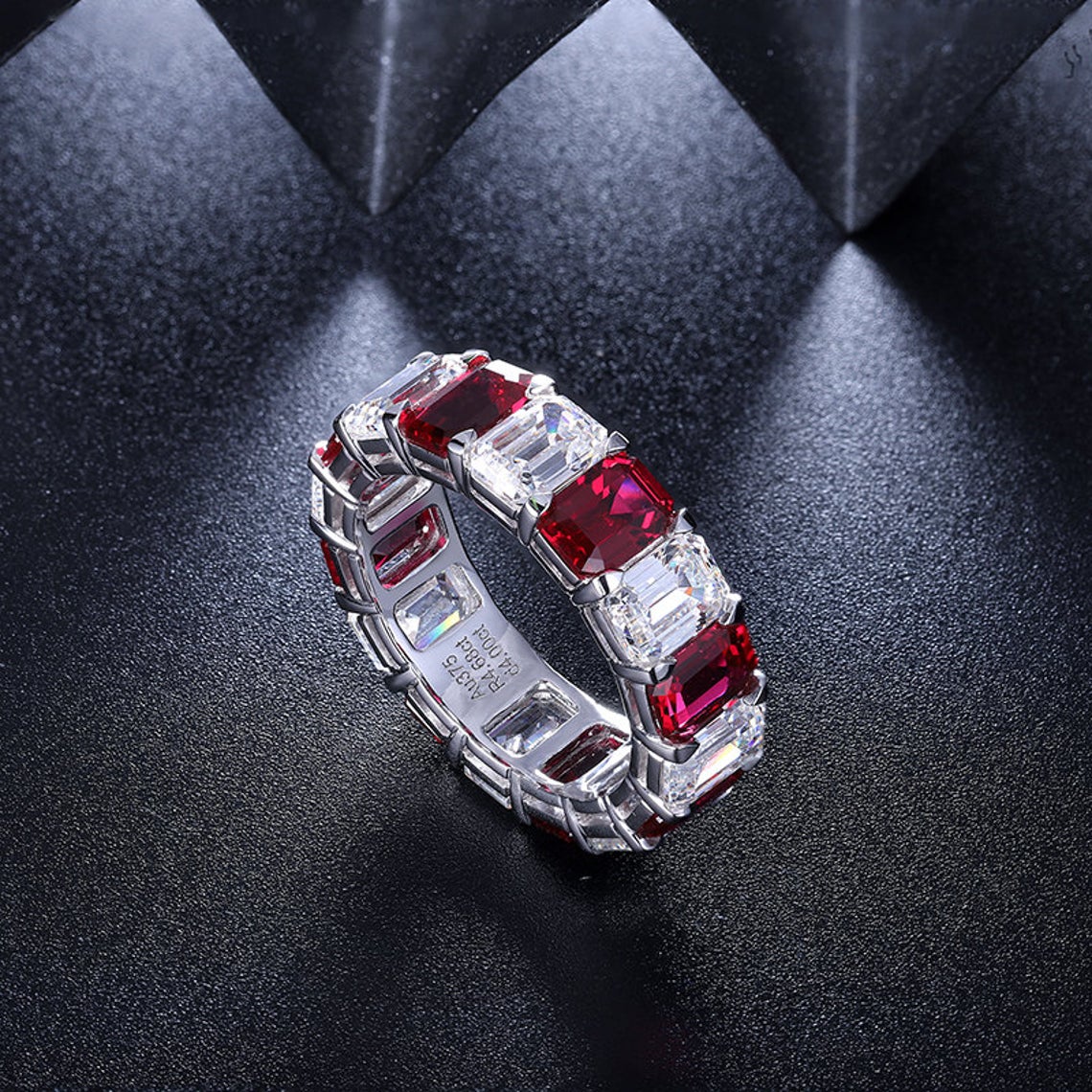 Ruby Eternity Ring with CZ Charms - Taj Mahal Gems