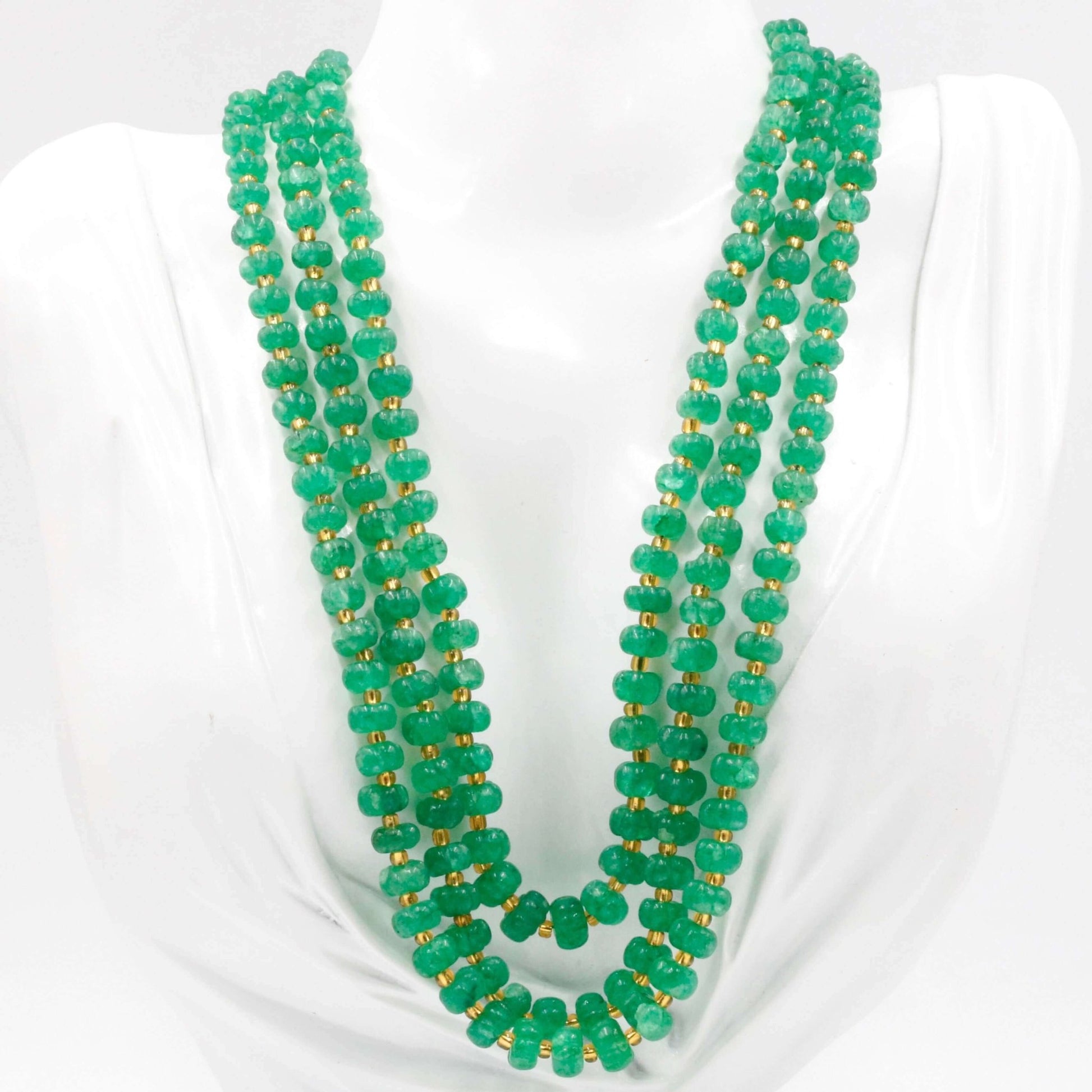 Russian emerald Pumpkin Beads Necklace - Taj Mahal Gems