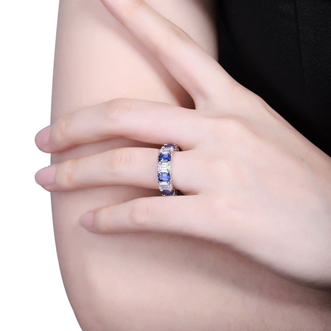 Sapphire Eternity Ring with CZ Charms - Taj Mahal Gems
