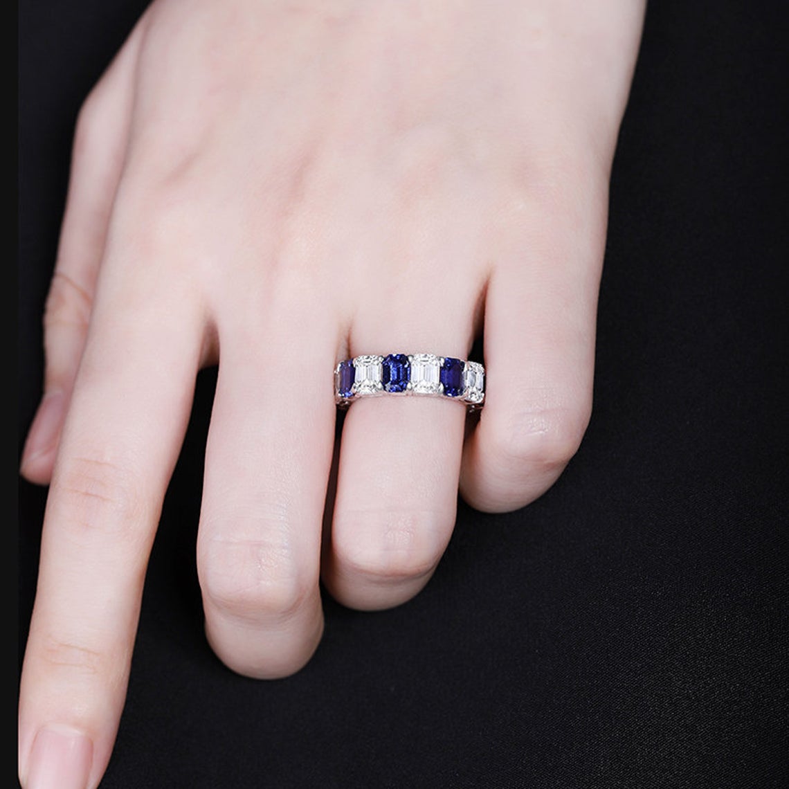 Sapphire Eternity Ring with CZ Charms - Taj Mahal Gems