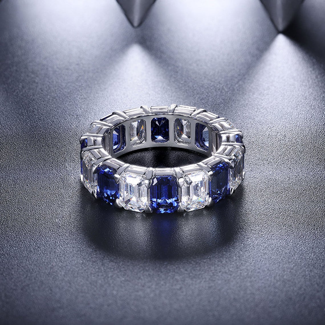 Sapphire Eternity Ring with CZ Charms - Taj Mahal Gems