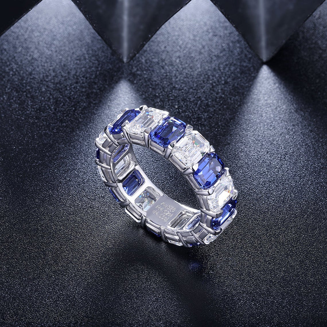 Sapphire Eternity Ring with CZ Charms - Taj Mahal Gems