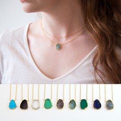 Single Color Natural Shape Gemstone with Chain Necklace - Taj Mahal Gems
