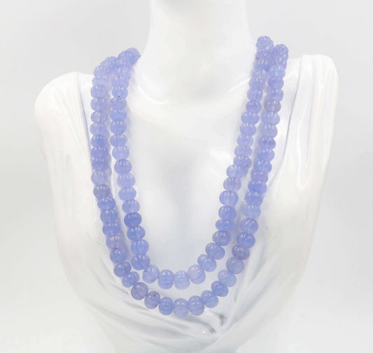 Sky Blue Quartz Pumpkin Beads Necklace - Taj Mahal Gems