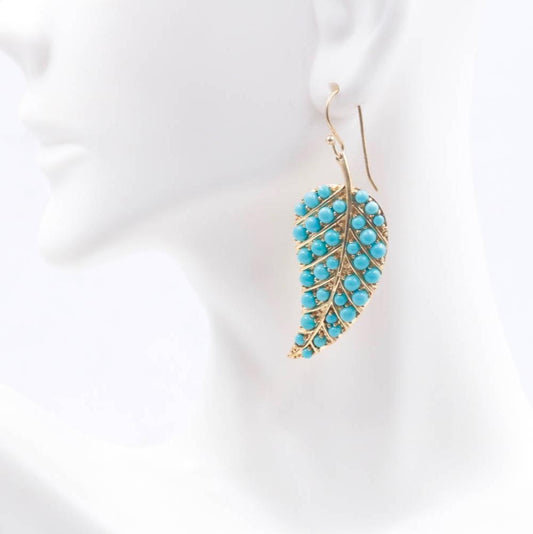 Sleeping Beauty Turquoise and Silver Leaf Earrings - Taj Mahal Gems