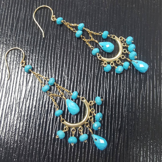Sleeping Beauty Turquoise Half Moon Earrings - Taj Mahal Gems
