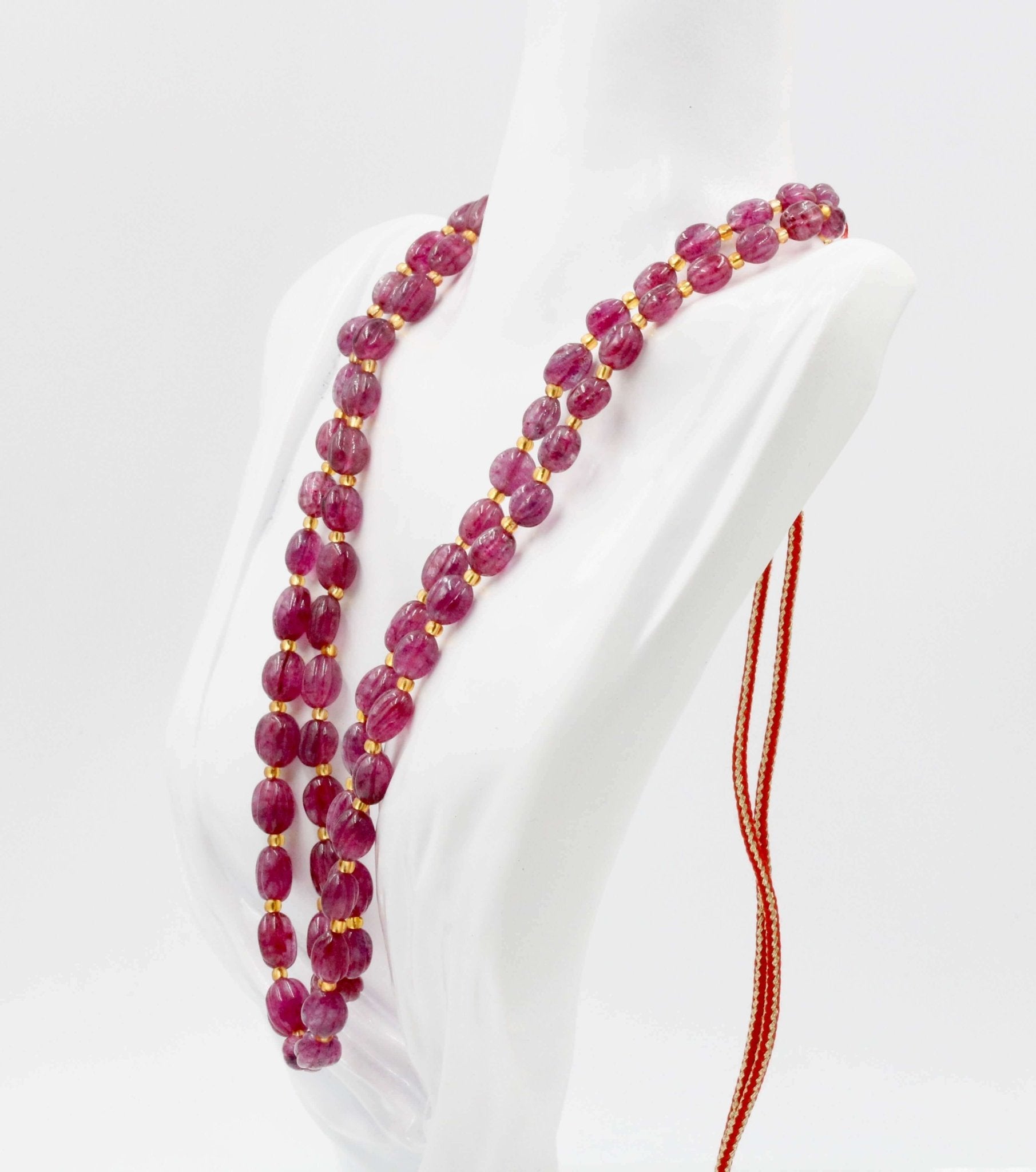 Strawberry Quartz Pumpkin Beaded Necklace - Taj Mahal Gems