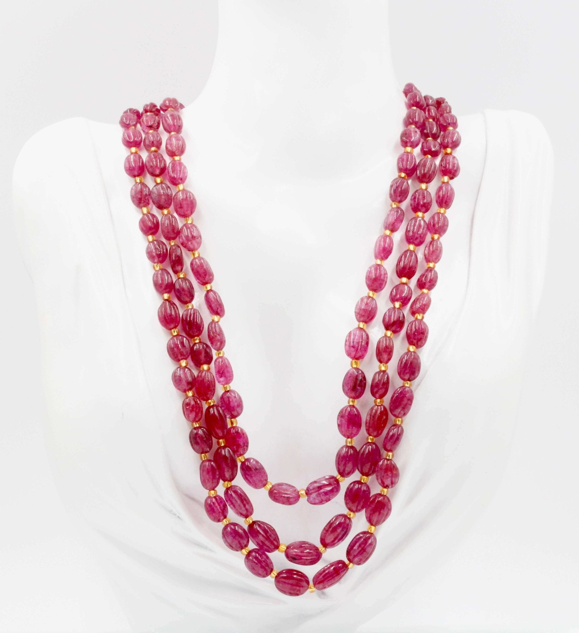 Strawberry Quartz Pumpkin Beaded Necklace - Taj Mahal Gems
