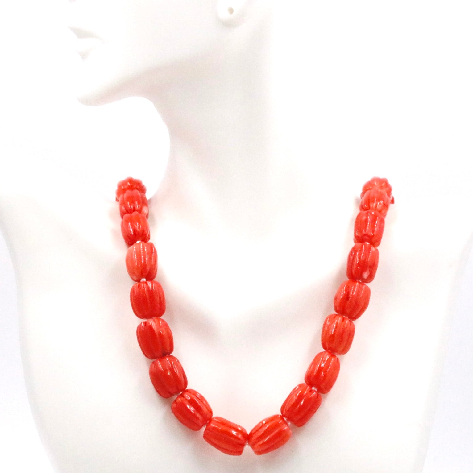 Taiwan Coral Pumpkin Necklace - Taj Mahal Gems