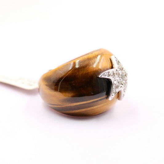 Tiger's Eye Ring with White Topaz Star - Taj Mahal Gems