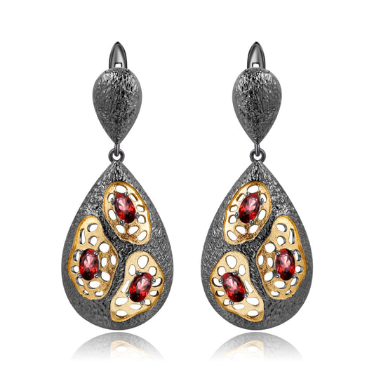 Vintage Earrings - Blue Topaz Amethyst Garnet - Taj Mahal Gems