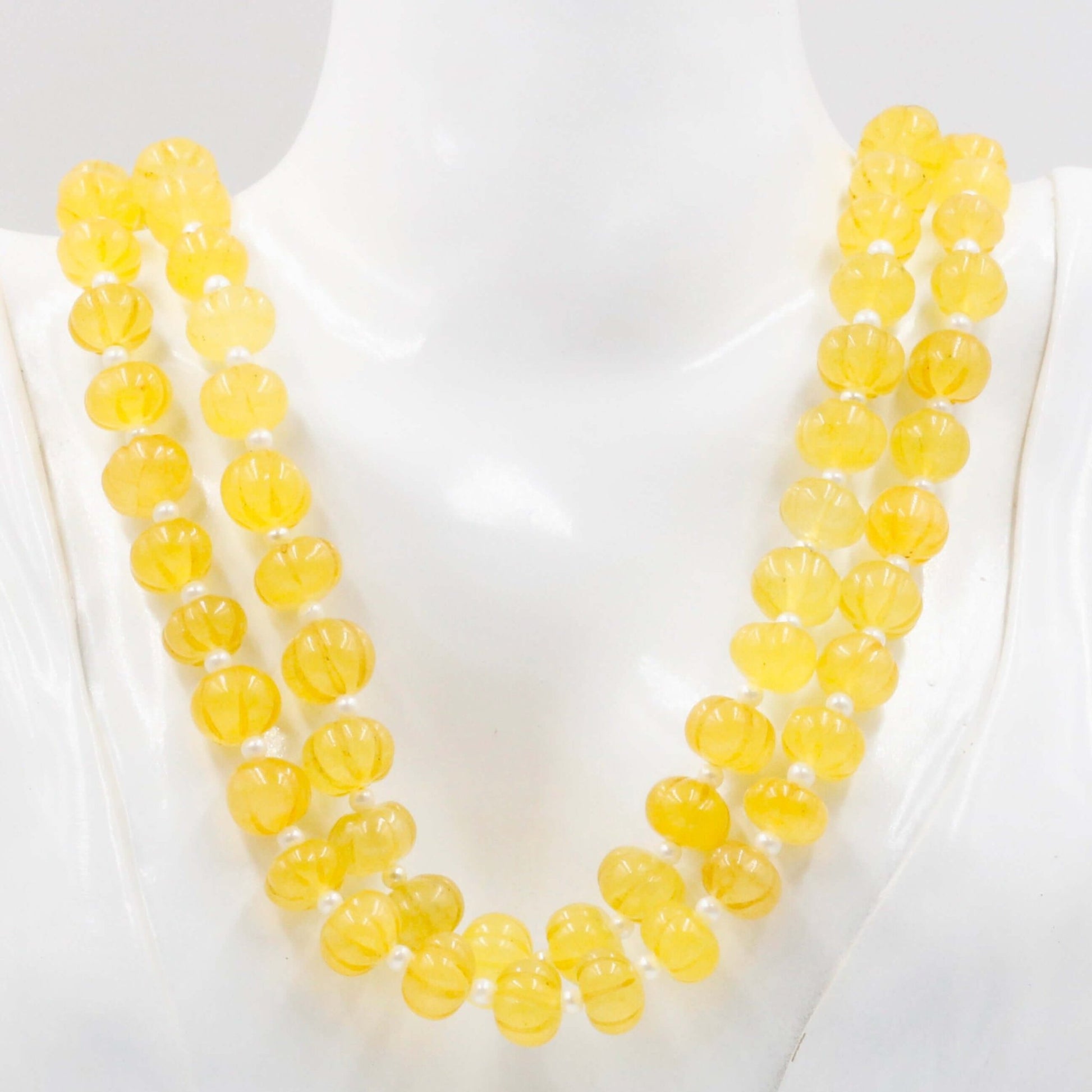 Yellow Quartz Pumpkin Beads Necklace - Taj Mahal Gems