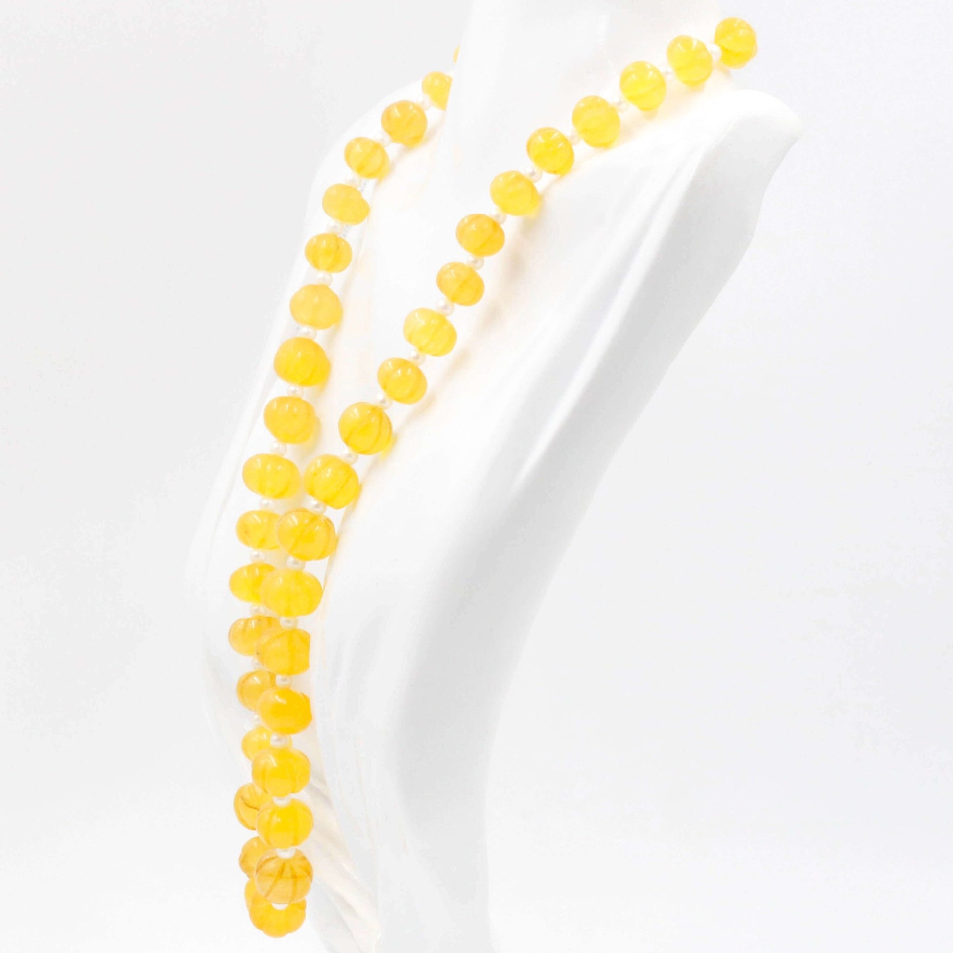 Yellow Quartz Pumpkin Beads Necklace - Taj Mahal Gems