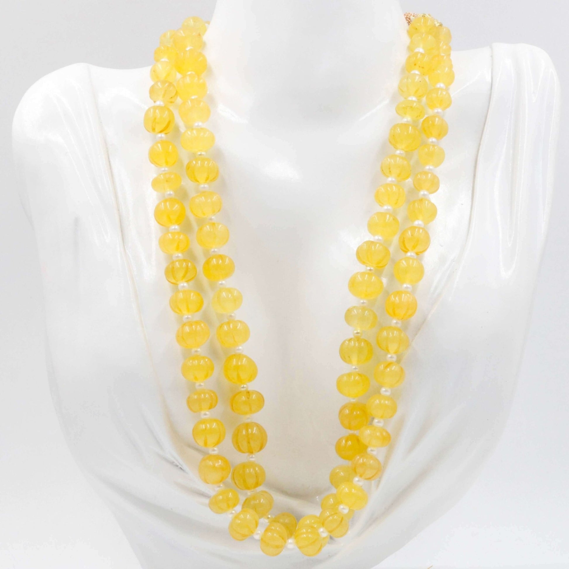 Yellow Quartz Pumpkin Beads Necklace - Taj Mahal Gems