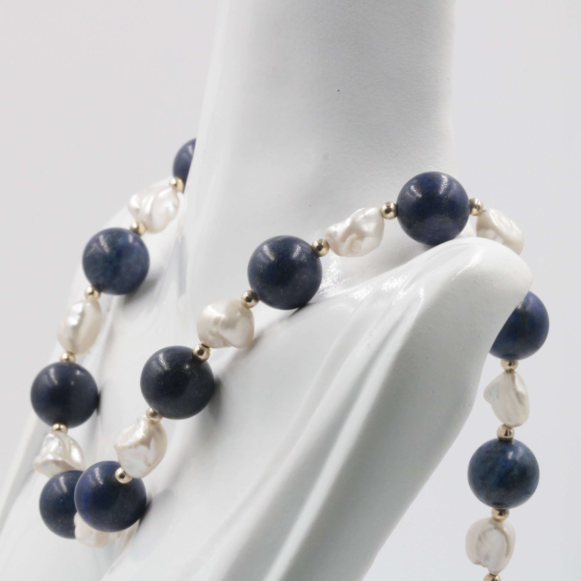 14K Gold Malachite with Baroque Pearl Beaded Necklace - Taj Mahal Gems