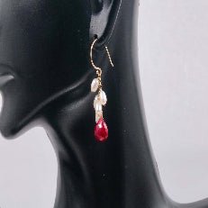 14KY Gold Red Ruby with Pearl Drop Earrings - Taj Mahal Gems