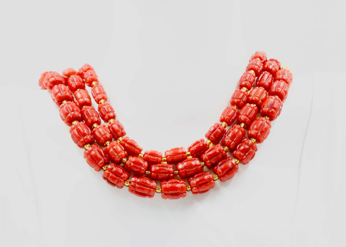 Red coral beads necklace discount