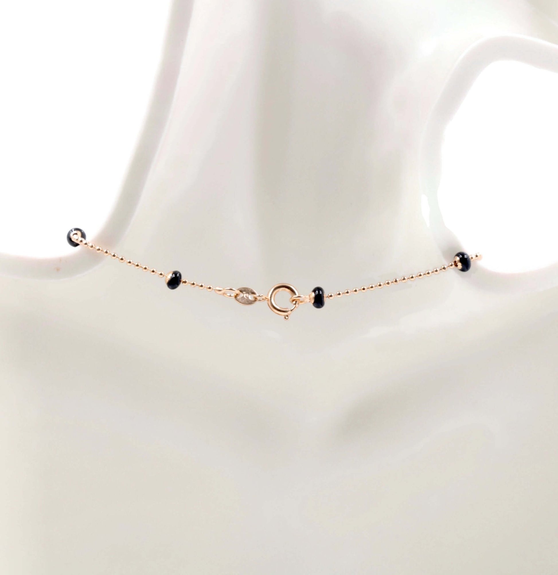 Black Onyx Beaded Rose Gold Chain - Taj Mahal Gems