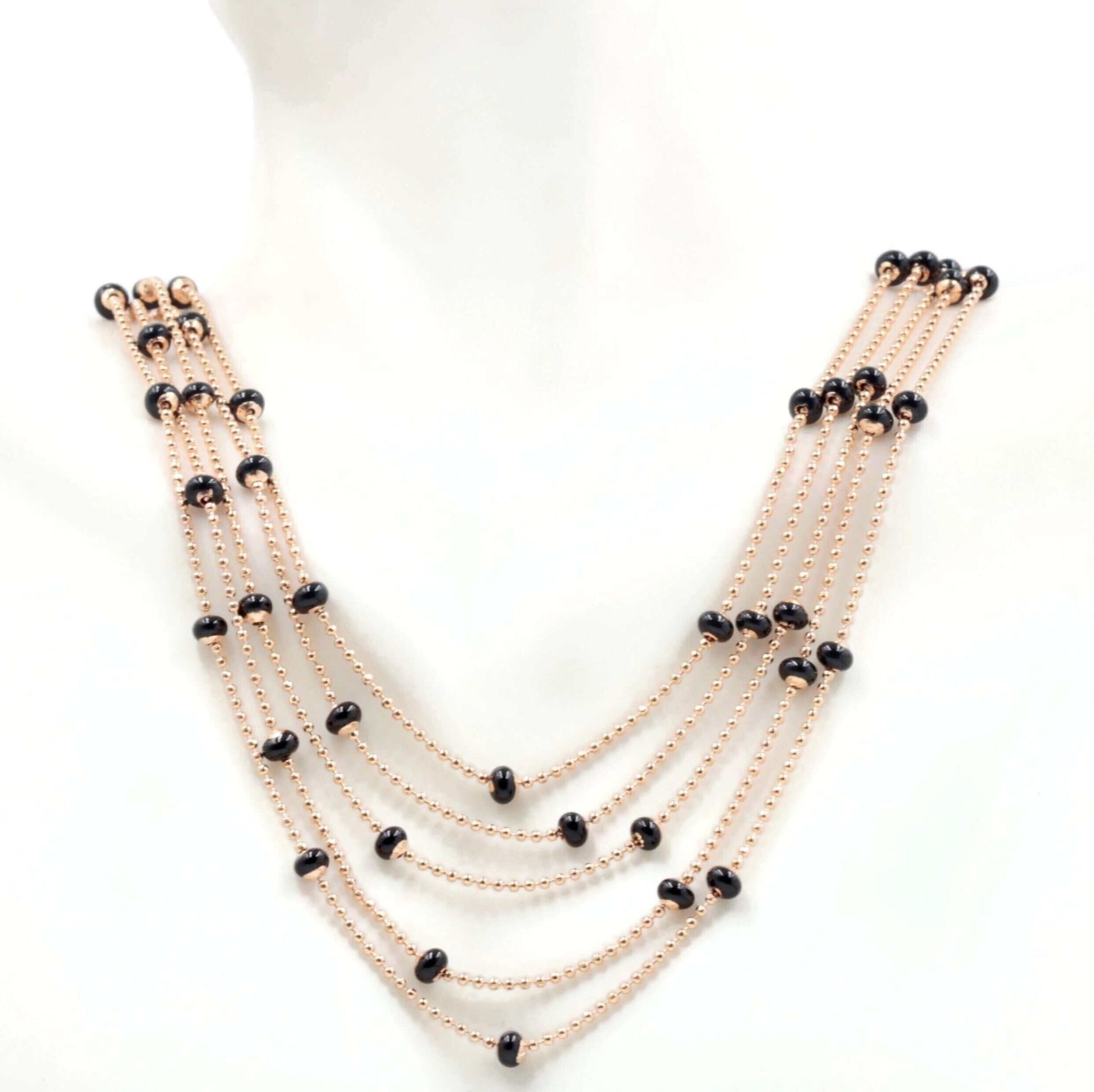 Black Onyx Beaded Rose Gold Chain - Taj Mahal Gems
