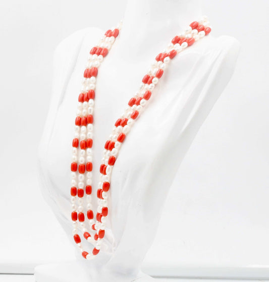 Coral and Cultured Pearl Beaded Necklace - Taj Mahal Gems