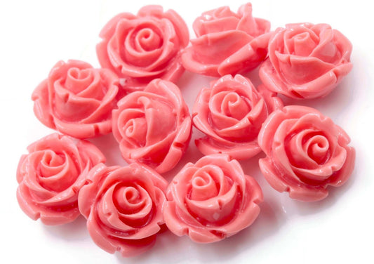 Coral Rose Flower Beads 12mm - Taj Mahal Gems