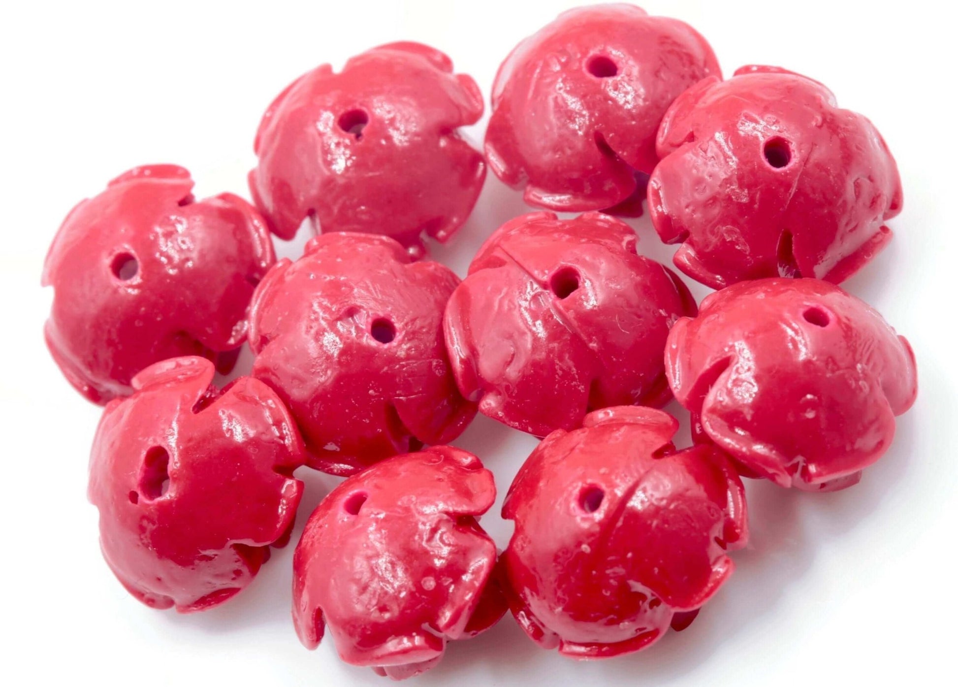 Coral Rose Flower Beads 12mm - Taj Mahal Gems