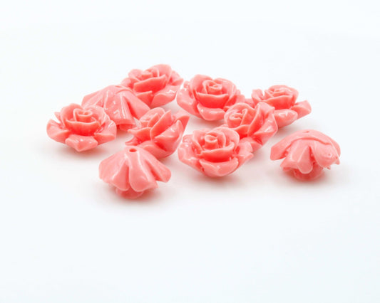 Coral Rose Flower Beads 12mm - Taj Mahal Gems